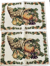 2 Tapestry Placemats 12.5&quot; x 17 3/8&quot; Fall Cornucopia Thanksgiving Pumpkin Fruits - £10.31 GBP