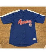 Vintage Texas Rangers True Fan Jersey Mens M Blue Red Baseball MLB Butto... - £22.59 GBP