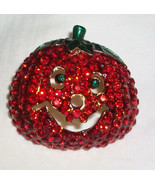 JACK-o-LANTERN PUMPKIN PIN BROOCH HALLOWEEN BRIGHT ORANGE RHINESTONES PR... - $19.99