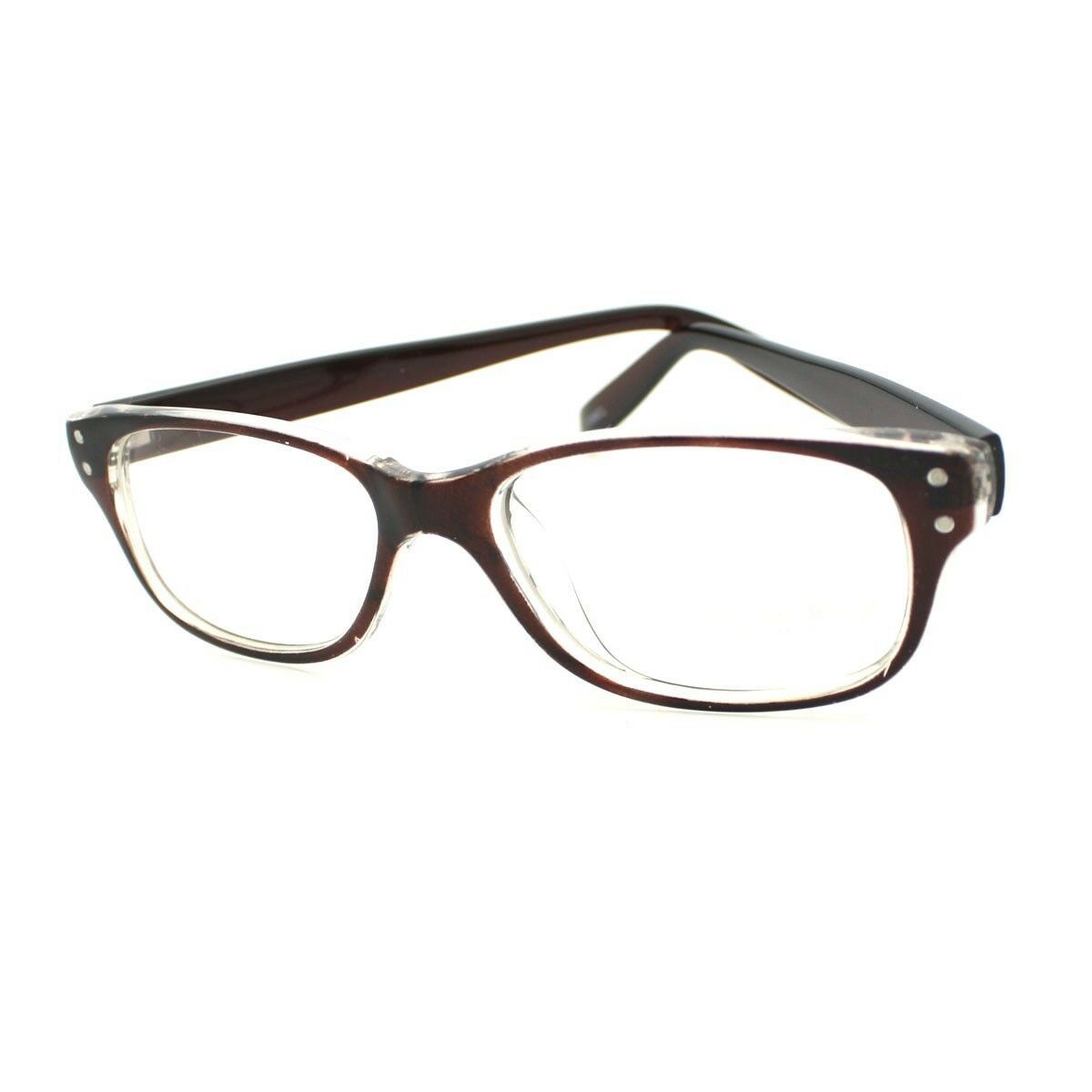 Clear Lens Eyeglasses Rectangular Short Horn Rim 2-Tone BROWN CLEAR - $6.88