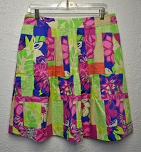 Lilly Pulitzer Bright Floral Thatch Patch Pleated Lined Cotton Skirt - W... - £26.12 GBP