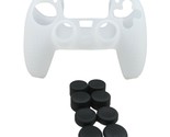 Silicone Grip White + (8) Multi Thumb Analog Caps For PS5 Controller Acc... - $8.99