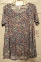 NWT LueLaRoe PERFECT T Size XS Floral Geometric &amp; Fern Pattern Blue Gray... - £19.75 GBP