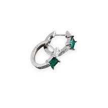 Anyco Earrings Sterling Silver Green Luxury Square CZ Round Ear Buckle   - £18.50 GBP