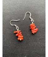 Artisan Made Red Coral 925 Sterling Silver Dangle Earrings Minimalist Bo... - $24.75