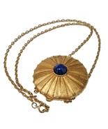 Vintage Estee Launder Solid Perfume Compact Locket Gold Tone Blue Stone ... - £35.05 GBP