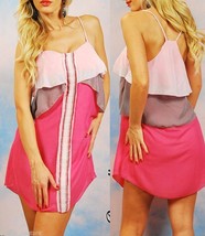 Very J Pink &amp; Gray Layered Romantic Chiffon Tank Dress Sizes S M L NEW MSRP $91 - £39.95 GBP