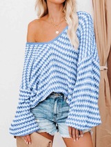 Striped Drop Shoulder V-Neck Sweater - $45.00