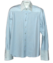 Vicentini Men&#39;s White Blue Plaids Cotton Italy Soft Shirt Size 17 43 - £25.91 GBP