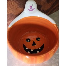 Vintage Hallmark Ghost Holding Pumpkin Jack O Lantern Ceramic Candy Bowl See Pic - £11.15 GBP