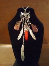 Owl Necklace with Feathers and Black Rhinestone Eyes - £7.96 GBP
