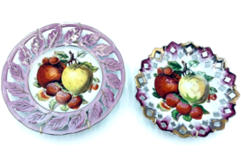 Royal Halsey Very Fine 8&quot; Plates Apples Strawberries Decal Cutouts Pink Gold Red - £15.56 GBP