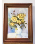 Vtg Mid Century Outsider Amature Painting Yellow Rose Still LIfe Diane G... - £69.28 GBP
