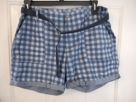 Women&#39;s Missy Canyon River Blues Size 14 Cuffed Jean Shorts W Belt Checkered NEW - £15.47 GBP