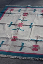 Antique Native American flower blanket rug 76”x50” Indian art - £175.85 GBP