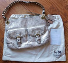 Coach Poppy Metallic Leather Whipstitch Hippie Convertible Bag 19014 Platinum - £151.87 GBP