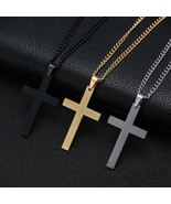 Cross Religious Christian Necklace and Pendant Gold Black Silver Men Adj... - $6.79+