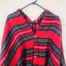 Vintage Cannon Mills USA Blanket w/ Buttons to Make Poncho Red Plaid 58&quot;... - $23.36
