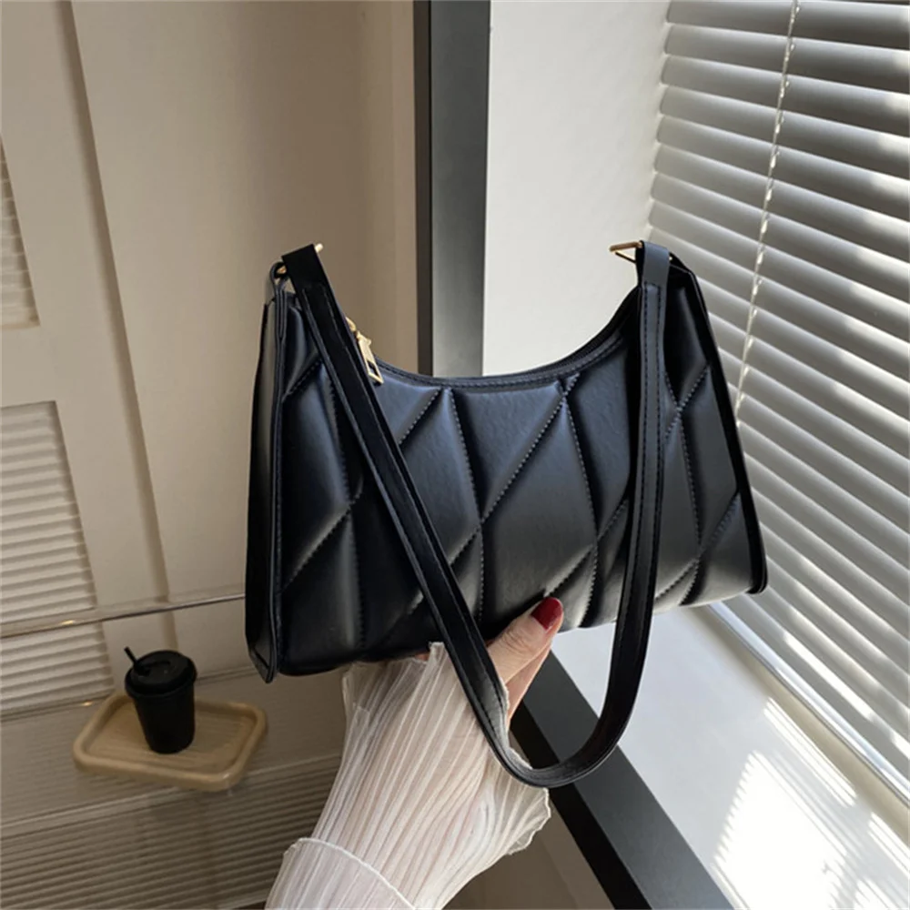 Black PU Leather Shoulder Bag Retro Solid Color Casual Female Hobos Handbags Wom - £12.48 GBP