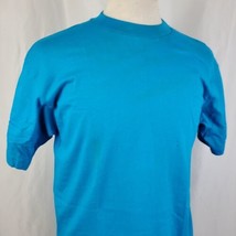 Vintage Hanes Fifty-Fifty T-Shirt Large Teal Blank Single Stitch Deadstock 80s - £10.04 GBP