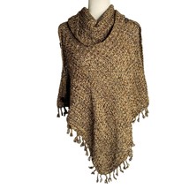 Love by Chesley Cowl Neck Knit Cape L Marled Brown Shawl Buttons Fringe ... - $23.17