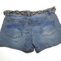 GLO Vintage Women&#39;s Embellished Denim Shorts Sz 3 Juniors With Braided Belt - $23.53