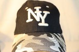 NY New York City Embroidered Ball Cap Hat Adjustable Black &amp; White Camo - £8.76 GBP