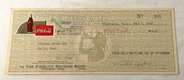 Vintage 1949 Coca Cola Bottling Co. Of Ottumwa, Iowa, Check To Oskaloosa Herald - £5.89 GBP