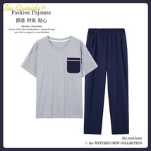 New Trendy Summer Pajamas Set Soft Cotton Whale Printing Sleepwear Grey Plain Ho - £43.16 GBP