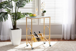 Lochlan Gold Finished Metal Wine Cart w/Marble Tabletop - $124.00