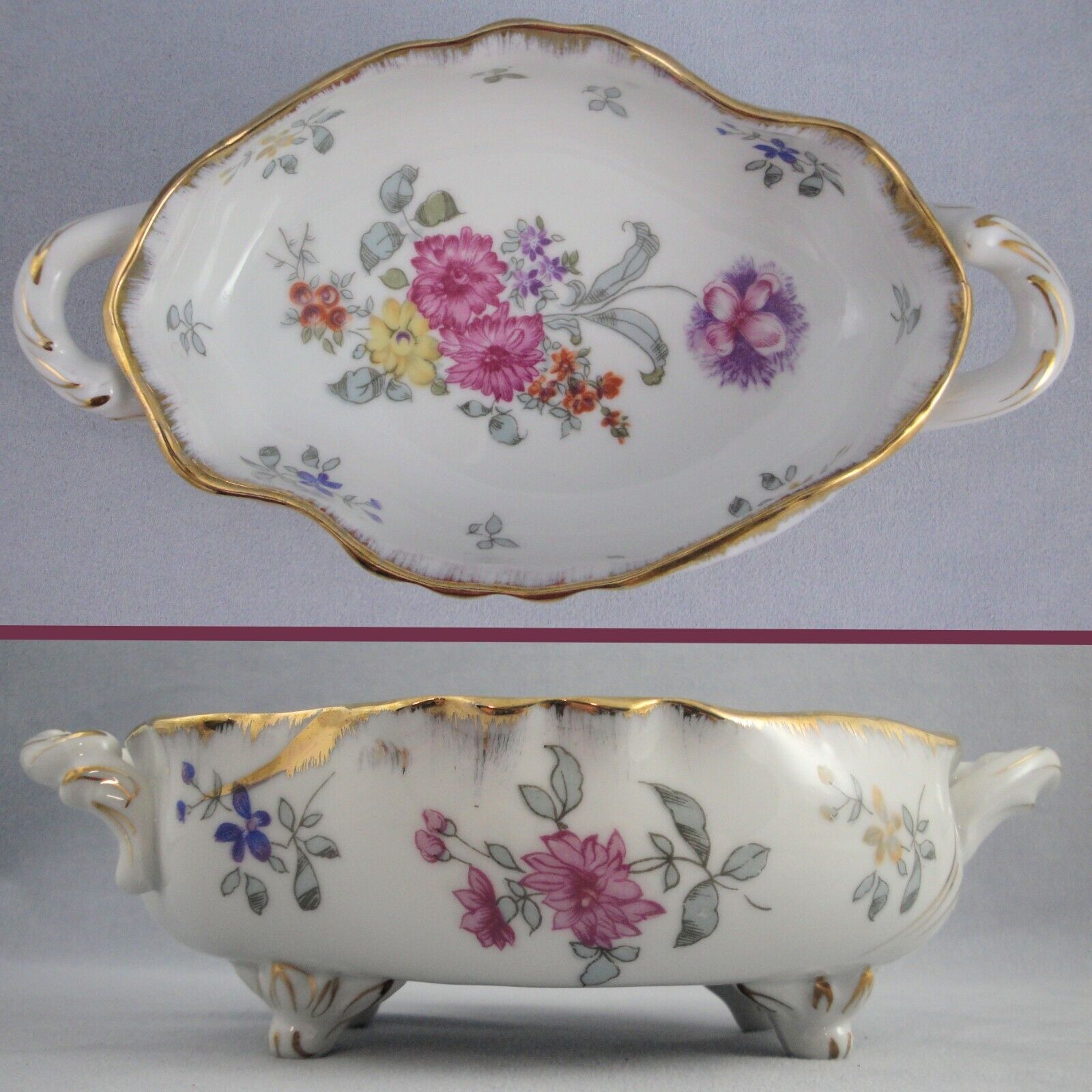 Floral Oval Footed Porcelain Bowl Candy Nuts Dish Andrea Sadek M610 Japan 8.25" - £9.23 GBP