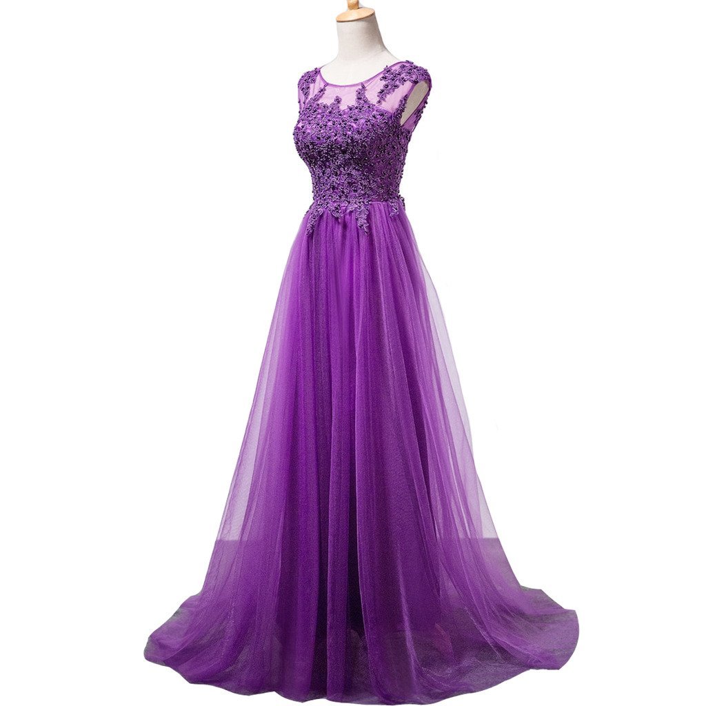 Kivary Tulle A Line Cap Sleeves Sheer Lace Appliques Corset Long Prom Evening Dr