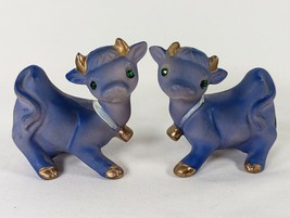 Vintage Blue Cow Bull Green Jeweled Eyes Japan Salt Pepper Shakers Centennial - $20.45