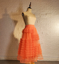 Orange Tiered Tulle Skirt Outfit Women Custom Plus Size Midi Tulle Skirt image 2