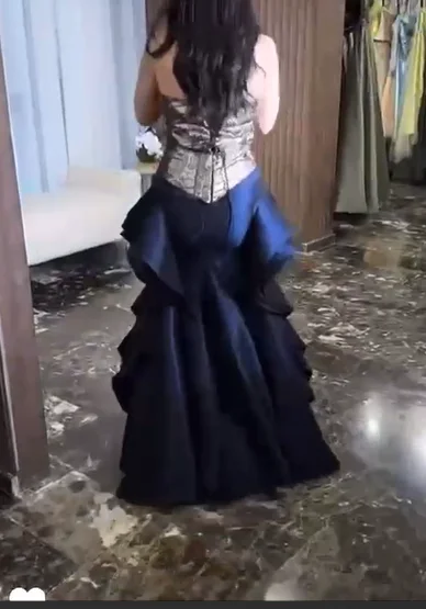 Strapless Mermaid Shining Lace and Satin Layers Evening Dresses Woman La... - $170.00