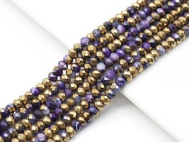 Hlaf Gold Plated Natural Purple Banded Agate Rondelle Faceted Beads, Sku#UA273 - £10.32 GBP+