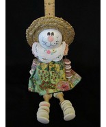 Wood, Spool &amp; Button Easter Bunny Shelf Sitter Hand Crafted 12&quot; Doll Figure - £6.06 GBP