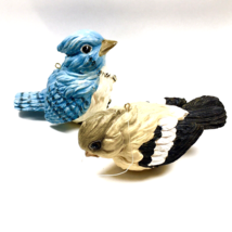 2 Songbird Christmas Ornaments Ceramic Gold Finch &amp;  Blue Bird Hand Painted - £19.93 GBP