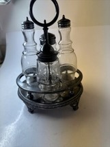 Antique Victorian Silver Plated Etched Glass Cruet Castor Set 11” - £74.70 GBP