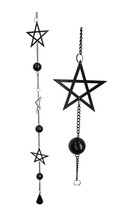 Wicca Occult Pentagram Pentacle Stars Black Coated Steel Metal Wind Chime Mobile - £20.83 GBP