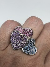 Vintage Genuine Mixed Gemstone 925 Sterling Silver Heart Ring - £131.37 GBP