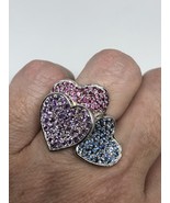 Vintage Genuine Mixed Gemstone 925 Sterling Silver Heart Ring - £127.71 GBP