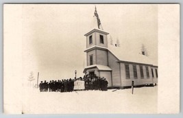 RPPC Old Church with Congregation Posing in The Snow c1908 Postcard B23 - £7.82 GBP