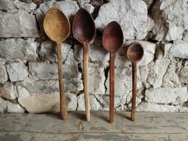 Antique Primitive Wooden Wood Spoons Kitchen Paddles Cutlery Rustic. - $75.90