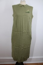 Vtg Custom Green Collared High Neck Sleeveless Sheath Dress Embroider Mo... - £31.19 GBP