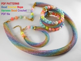 Patterns beaded crochet Necklace + 2 Bracelets,Rope Harness,bead crochet... - $7.00