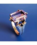 VINTAGE Amethyst Solid 14K ROSE GOLD ORIGINAL DECO Engagement Ring Solit... - $2,465.25
