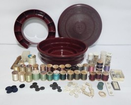 Domart Bakelite Round Sewing Box w/ Removable Tray Insert + Thread/Buttons - £30.01 GBP