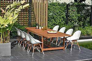9-Piece Patio Rectangular Extendable Dining Table Set | Eucalyptus Wood ... - $2,777.99