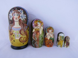 Matryoshka Nesting Dolls 7&quot; 5 Pc., Sarah Bernhardt Artist Hand Made Russian 1037 - £67.44 GBP